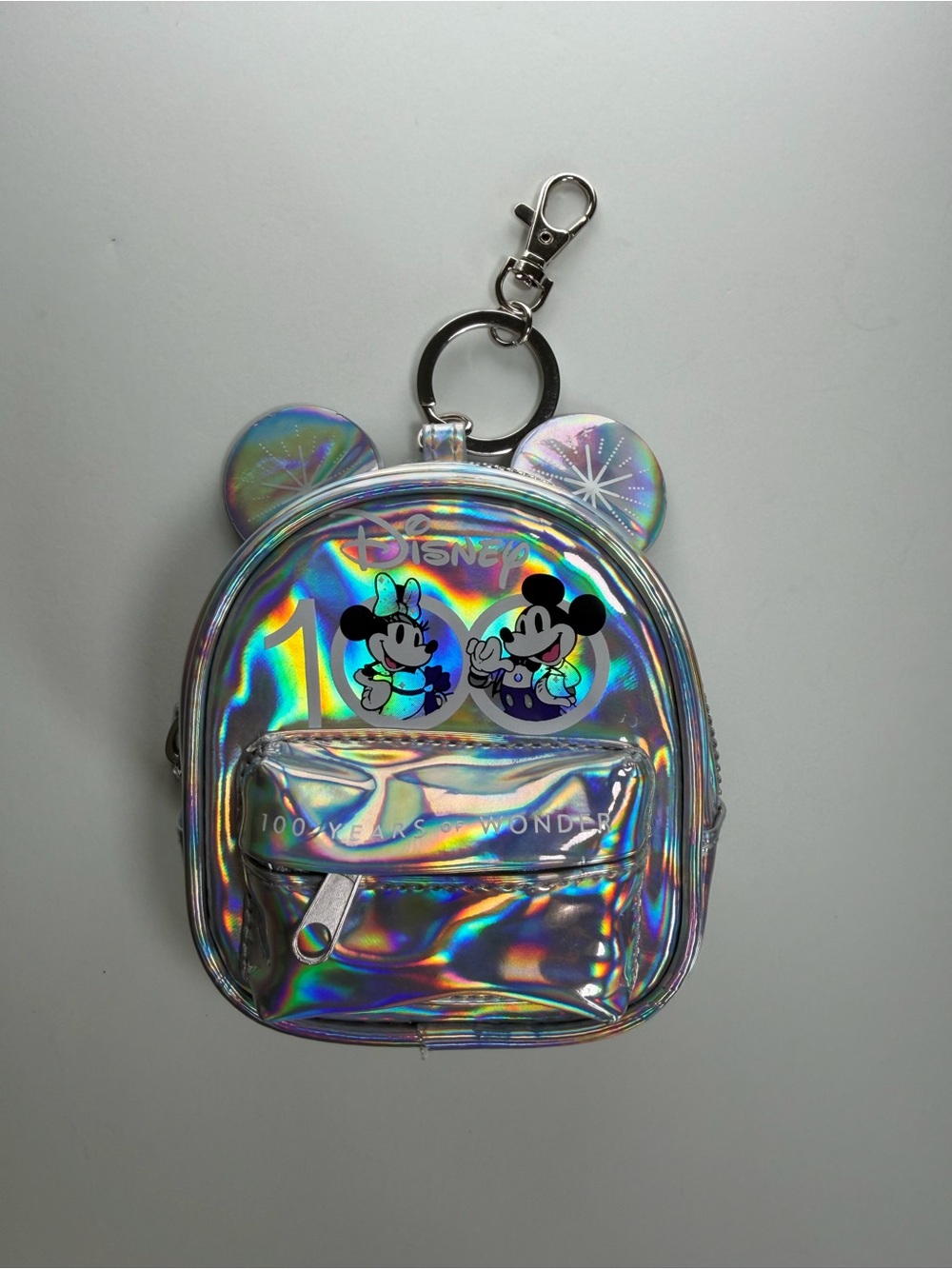 Disney 100 Years of Wonder Holographic Mini Backpack Keychain Coin Purse